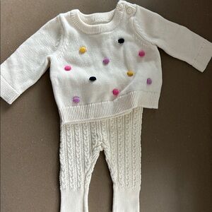 Gap White Knit Baby Sweater and Pants Set with Colorful Dots